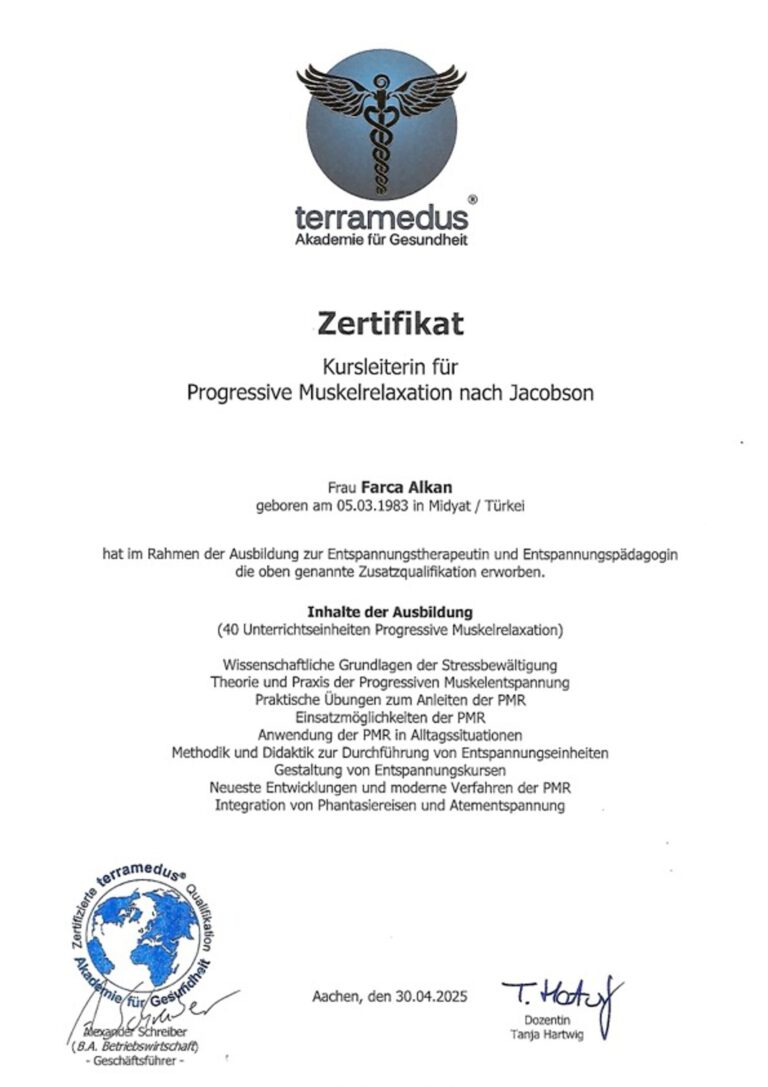 Zertifikat Kursleiterin PMR nach Jacobson